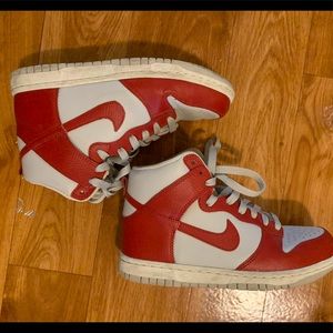 Red and Gray Nike Jordans